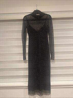 Velvet Torch Black Polka Dot Sheer Long Sleeve Midi Dress